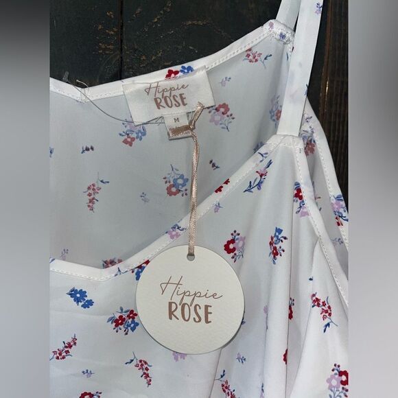 Hippie Rose White Floral Cold Shoulder‎ Peplum Top Summer Romantic Blouse M A58 - Picture 3 of 5